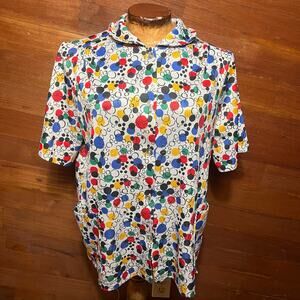 VINTAGE 90s Geometric Bowling Shirt Womens Large Peter Pan Collar Kidcore